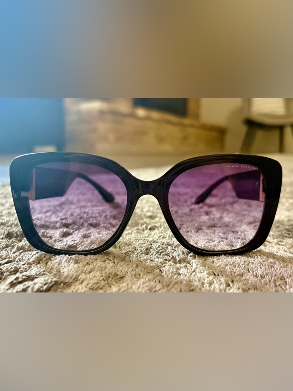 Louis Vuitton Black Frame Purple Gradient Lens Oversized Sunglasses